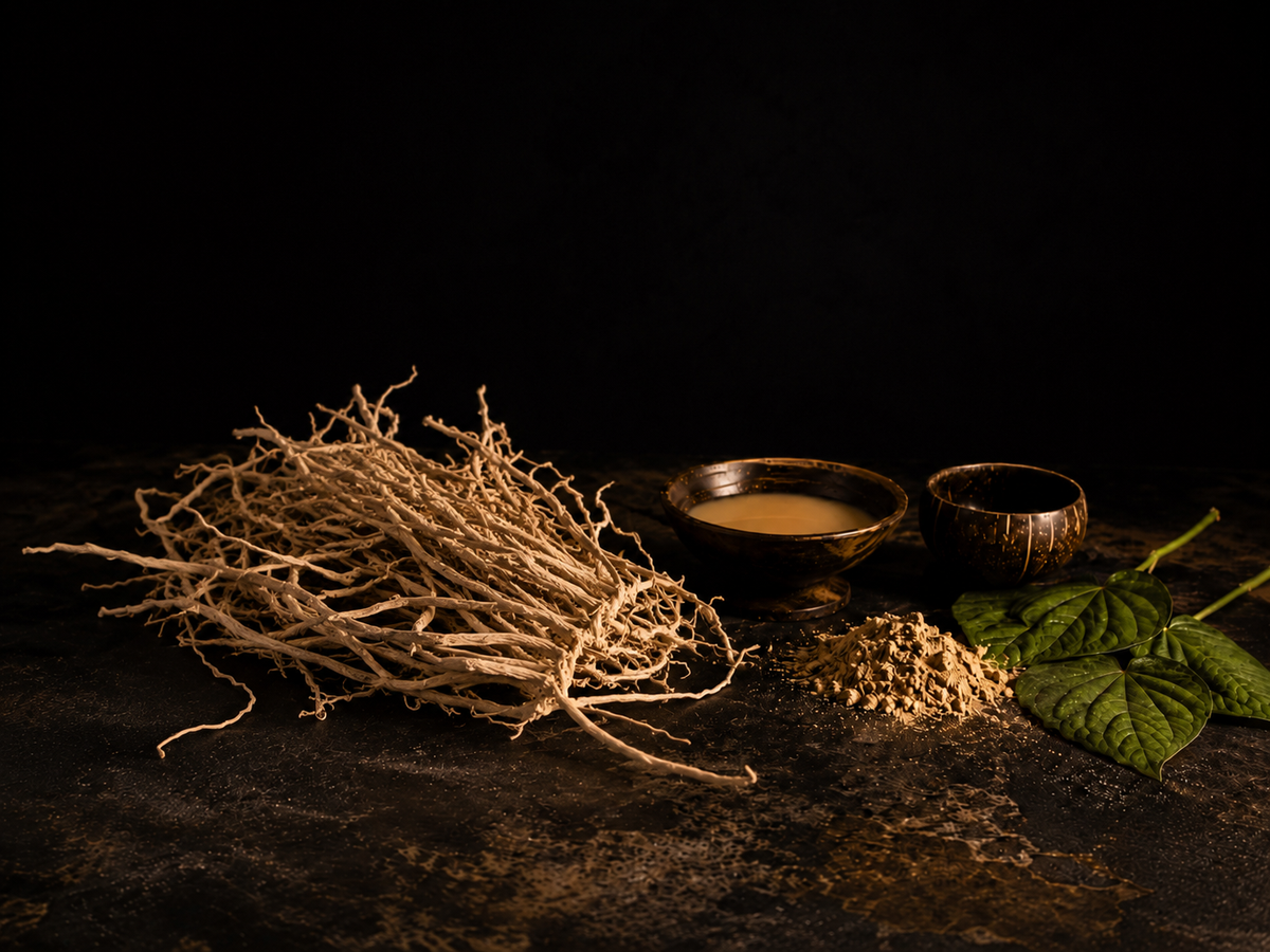 Kava root and a traditional tanoa bowl