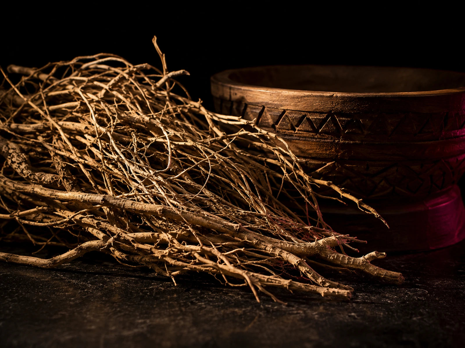 Kava root and a traditional tanoa bowl