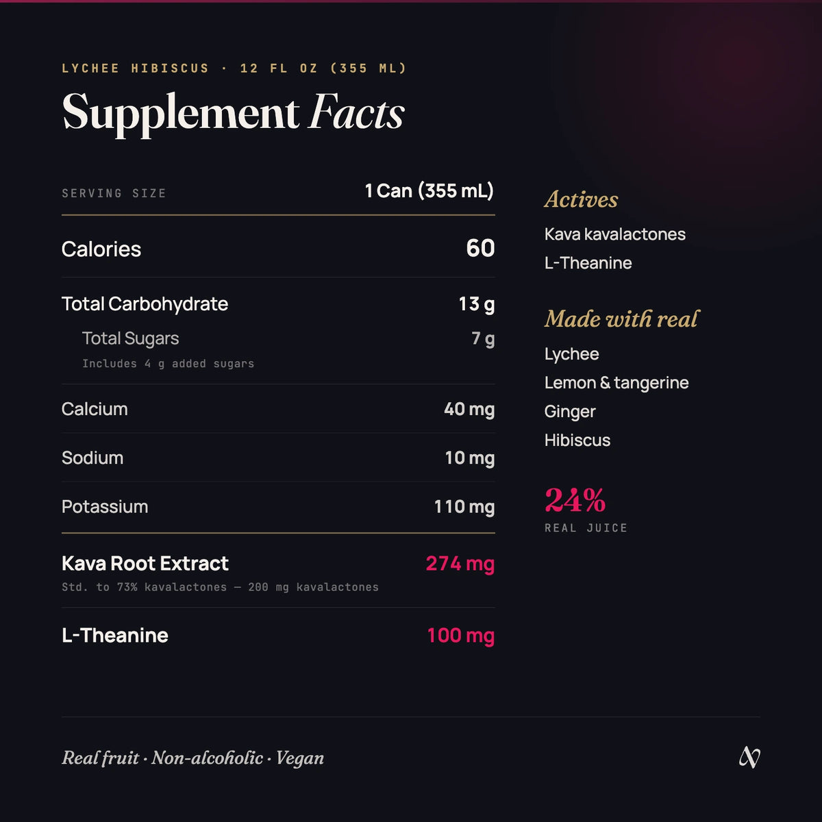 Supplement facts panel for TAVU Unwind Lychee Hibiscus